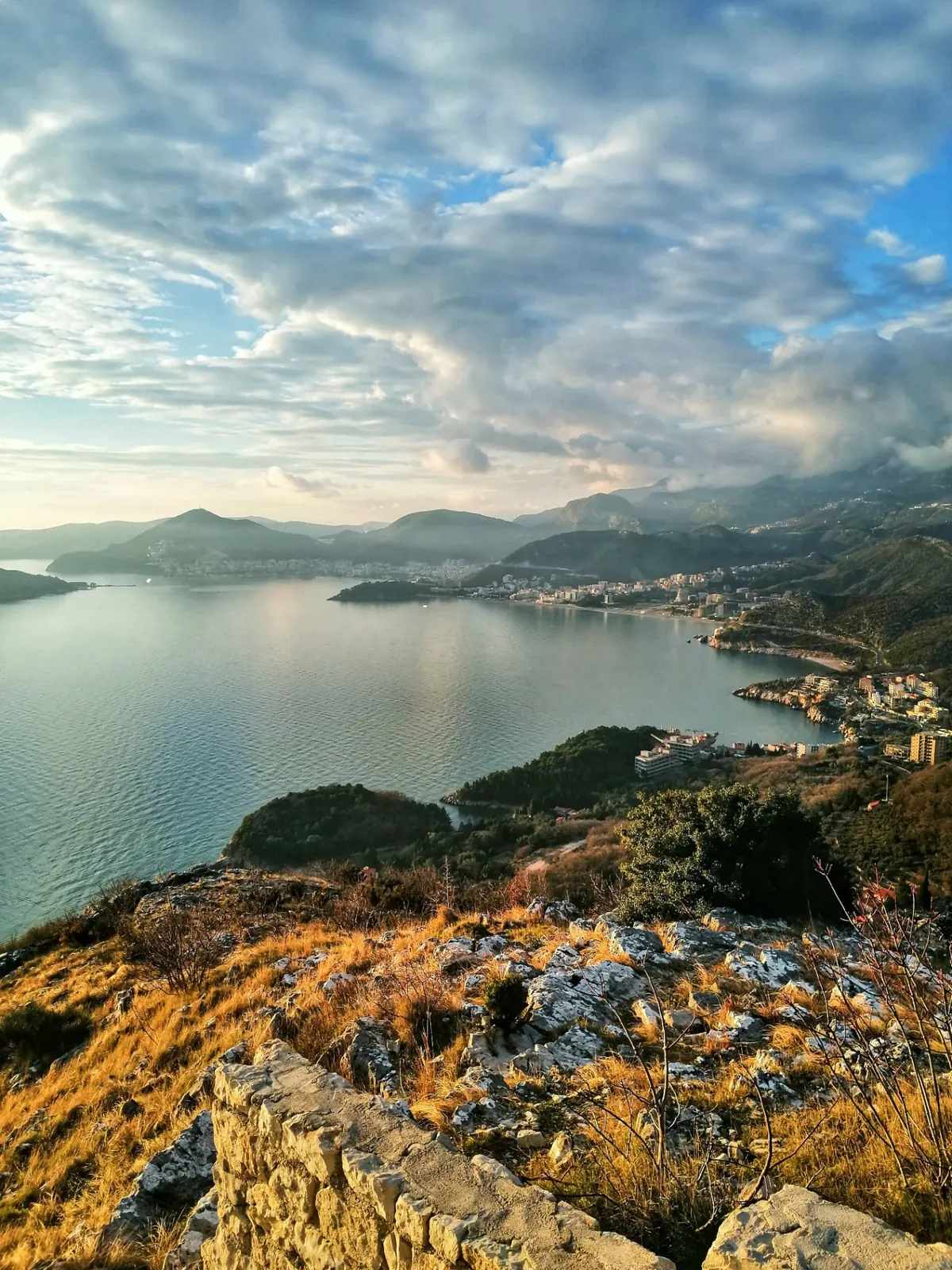 Budva Riviera coastline in warm evening light