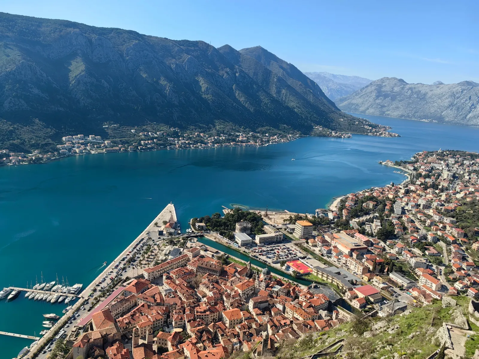 Panoramic view over Kotor old town and the bay